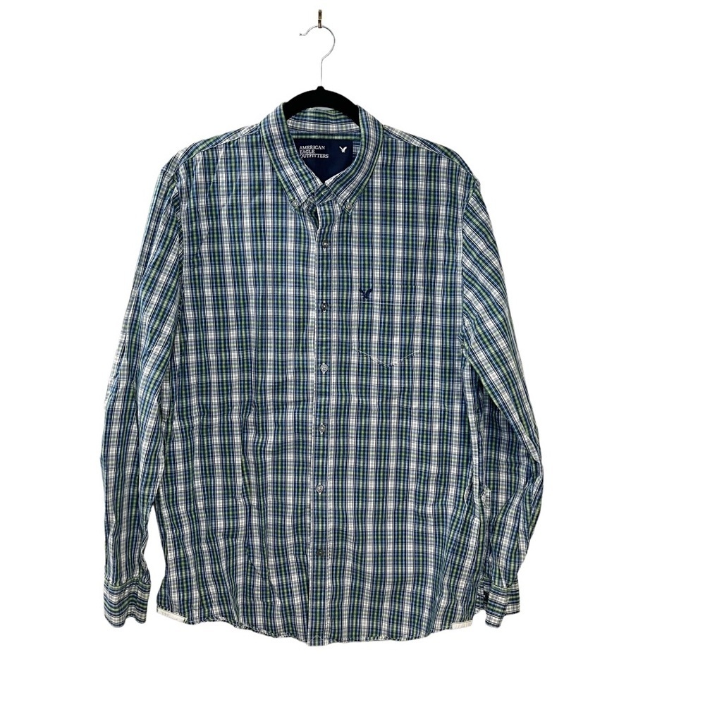 American Eagle Men's Large Vintage Fit Blue Green Button Up Long Sleeve Shirt